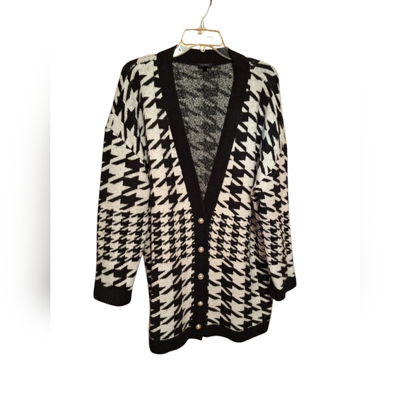 Talbots Oversized Black White Houndstooth V-Neck Cardigan Sweater Ladies 2X ART - Picture 1 of 5